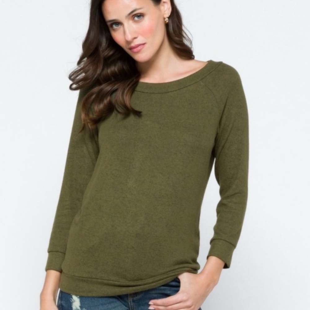 MIX BY 41 HAWTHORN Paulsen Brushed Olive Knit Top, Size L
